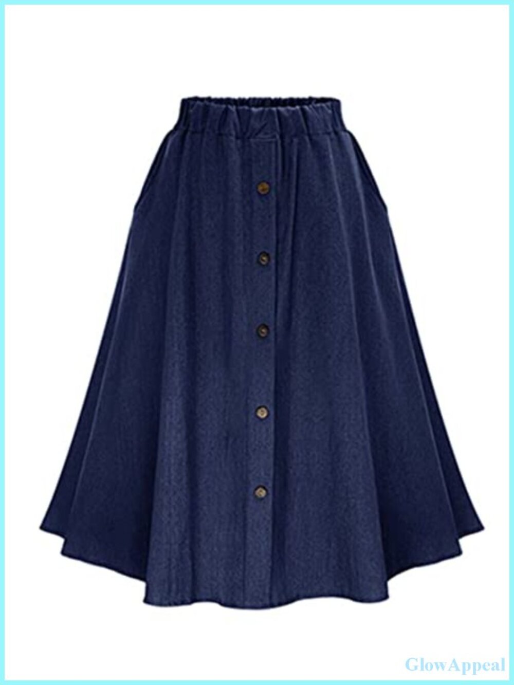 Womens High Waist Button Front A-Line Flowy Midi Skirt Cotton Denim